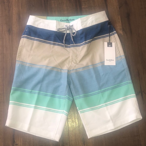 Goodfellow Men's 10" Striped Swim Board Trunks - Picture 5 of 6